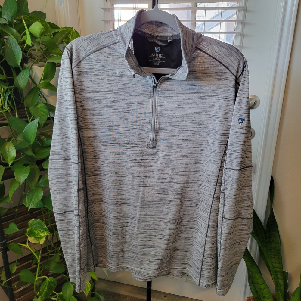 Kuhl Mens Large Gray Space Dye Quarter Zip Pullover Performance Hiking Top